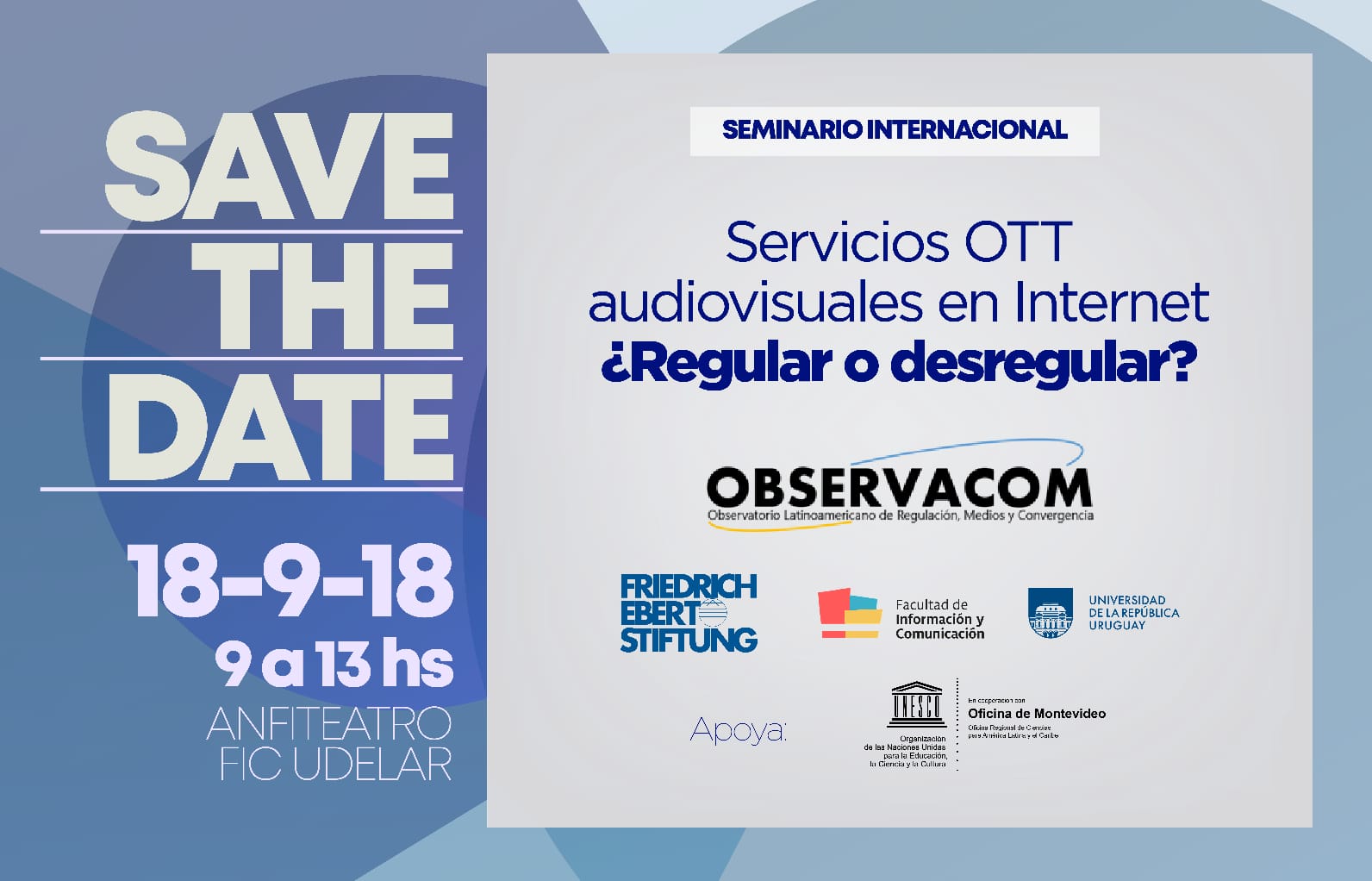Invitación al seminario "Servicios OTT audiovisuales en internet: ¿Regular o desregular?"