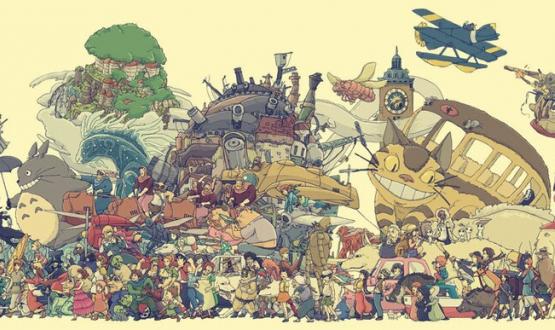 composición con personajes de Hayao Miyazaki