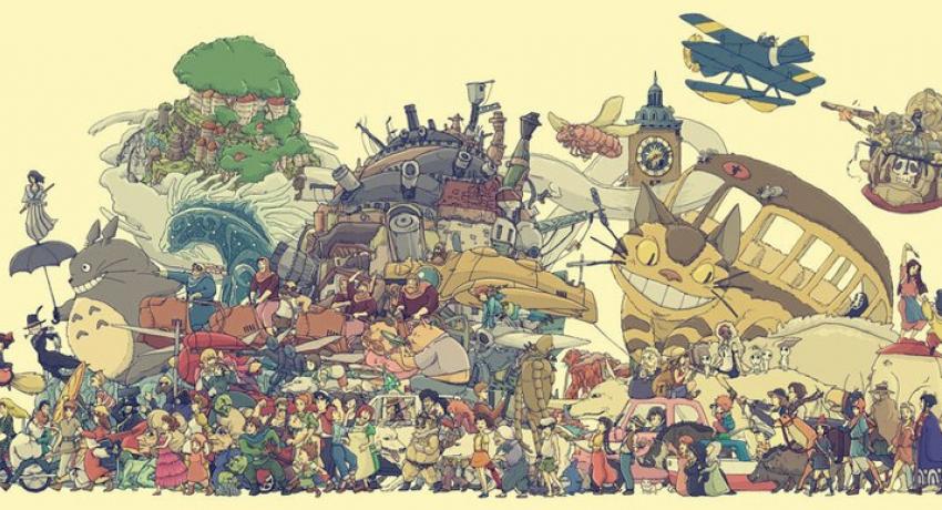 composición con personajes de Hayao Miyazaki