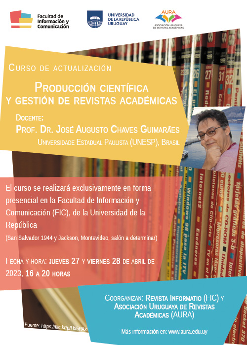 Flyer del Taller "Producción científica y gestión de revistas académicas" con el Prof. José Augusto Chaves Guimaraes