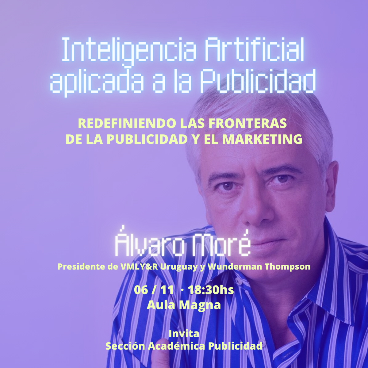 Afiche de la actividad con la foto de Álvaro Moré y los datos del evento