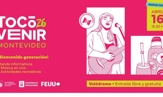 ráfico en tonos rosa, blanco y amarillo, con información sobre el evento. A la derecha hay un dibujo de una mujer cantando y tocando la guitarra, un termo y un mate. 