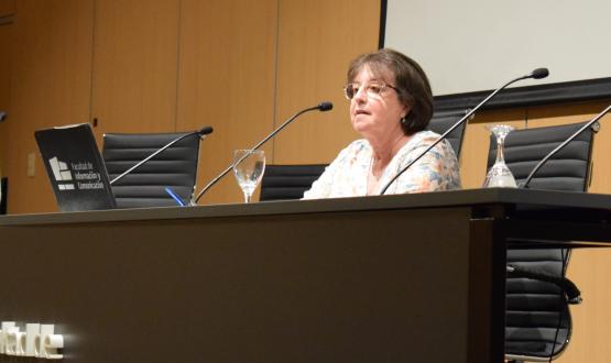 Foto de Gladys Ceretta en su discurso luego de ser reelecta