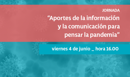 Diseño en fondo azul con franja roja y texto con el título de la jornada en blanco
