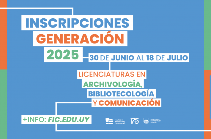 Gráfica, en letras celestes, anaranjadas y verdes sobre fondo blanco dice "Inscripciones generación 2025"