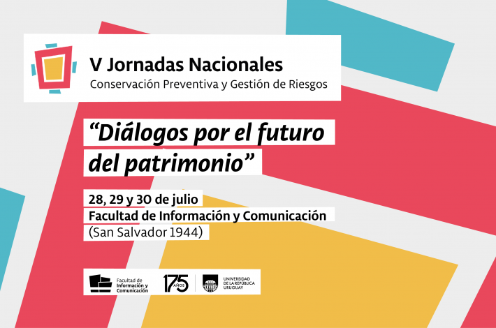 Afiche con información de las Jornadas en letras negras sobre fondo blanco y formas rectangulares turquesas, rojas y amarillas.